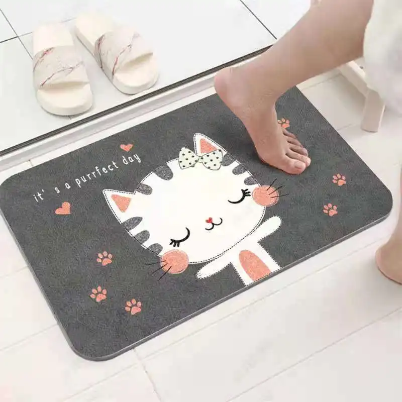 

Kawaii Cat Bath Mat Home Decoration Door Mat Non-slip Absorbent Bathroom Doormat Super Soft Fiber Bath Rug