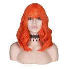 QQXCAIW короткий волнистый оранжевый парик челкабахрома женские черные синие Смешанные розовые термостойкие синтетические волосы парики Косплей Вечерние