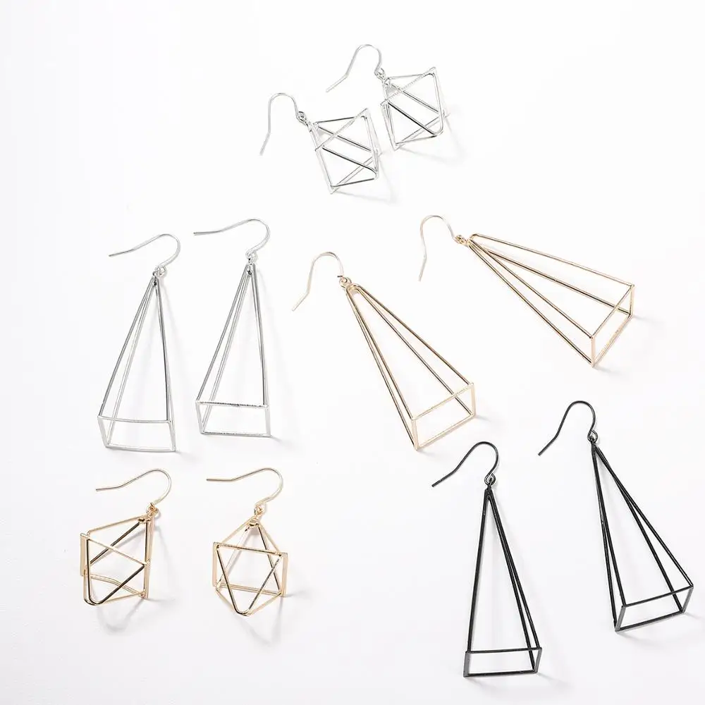Модные темпераментные полые треугольные пирамиды висячие серьги геометричные