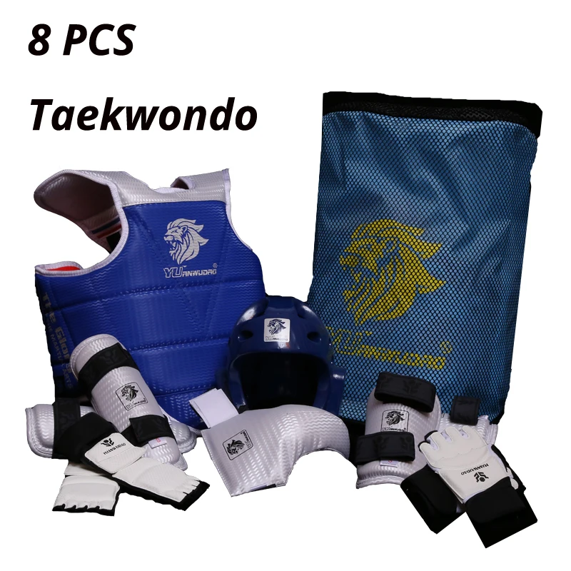 Защита для тхэквондо 8 комплектов полный каратэ Tkd шт. шлем грудь tae kwon do и лодыжки