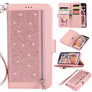 bling glitter case for iphone 6 6s plus 7 8 11 pro max xr xs wallet leather flip fran fs cover for samsung s8 9 10 20 case free global shipping