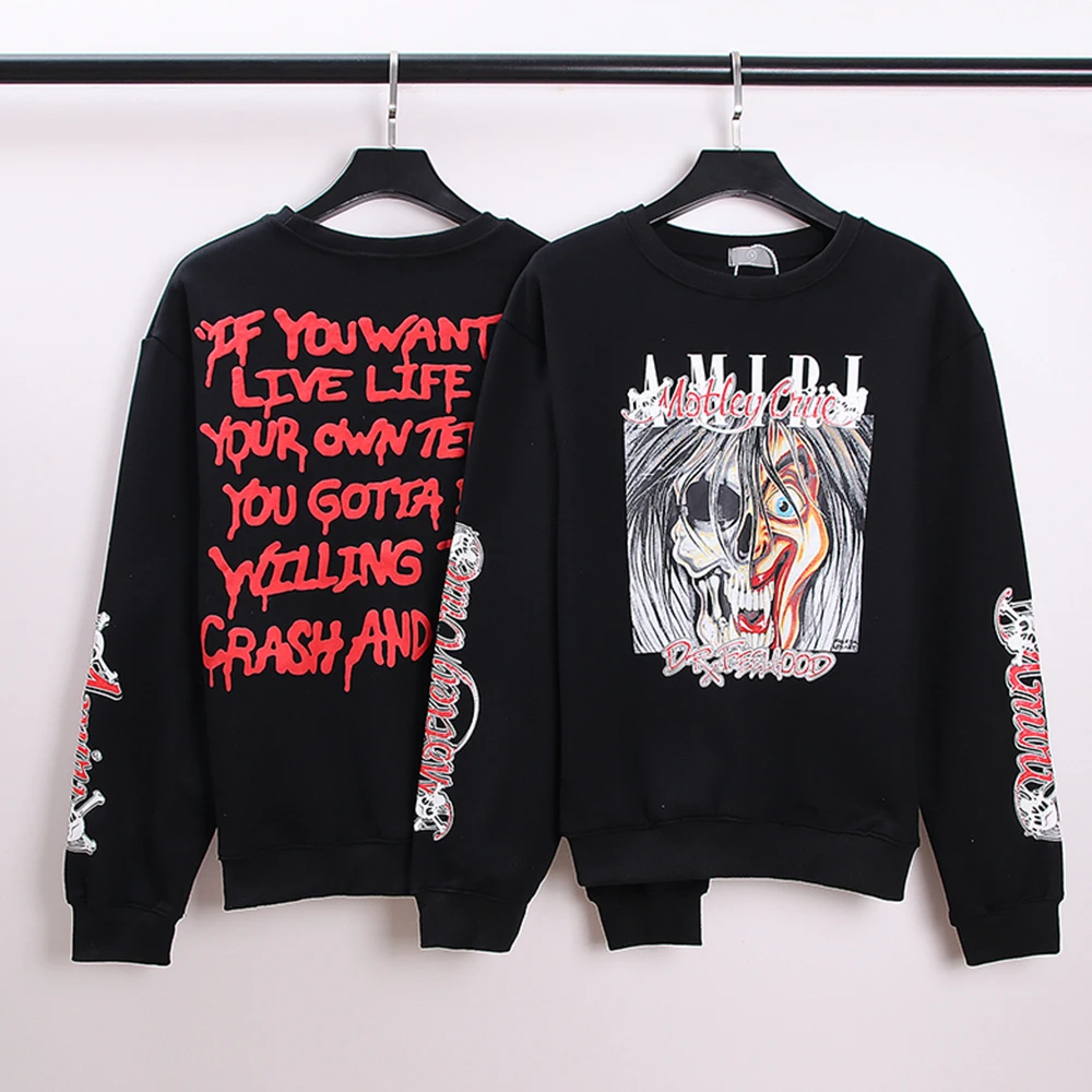

Dark Icon Printed Fleece Black Sweatshirts Men Round Neck Hip Hop Sweatshirt Man