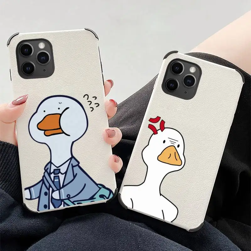

Funny Creative Animal Duck Phone Case Lambskin Leather For iphone 12 11 8 7 6 XR X XS PLUS MINI PLUS PRO MAX Shockproof