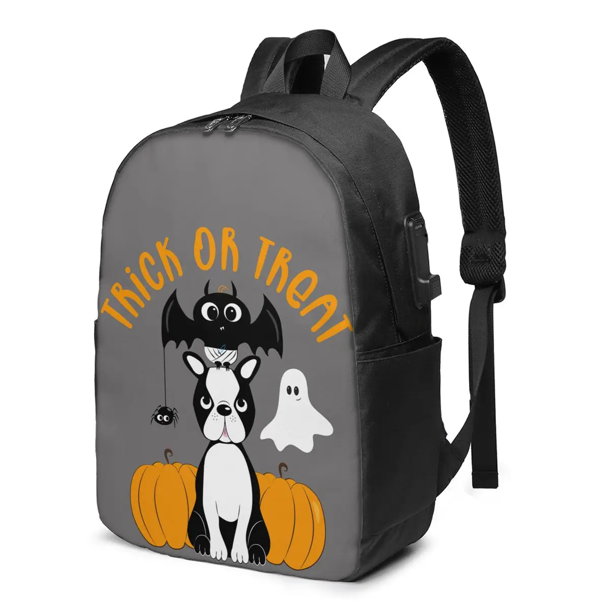 

На Хэллоуин с надписью Trick Or Treat рюкзаки мопса фитнес туристический рюкзак с модные зарядка через USB школьные сумки