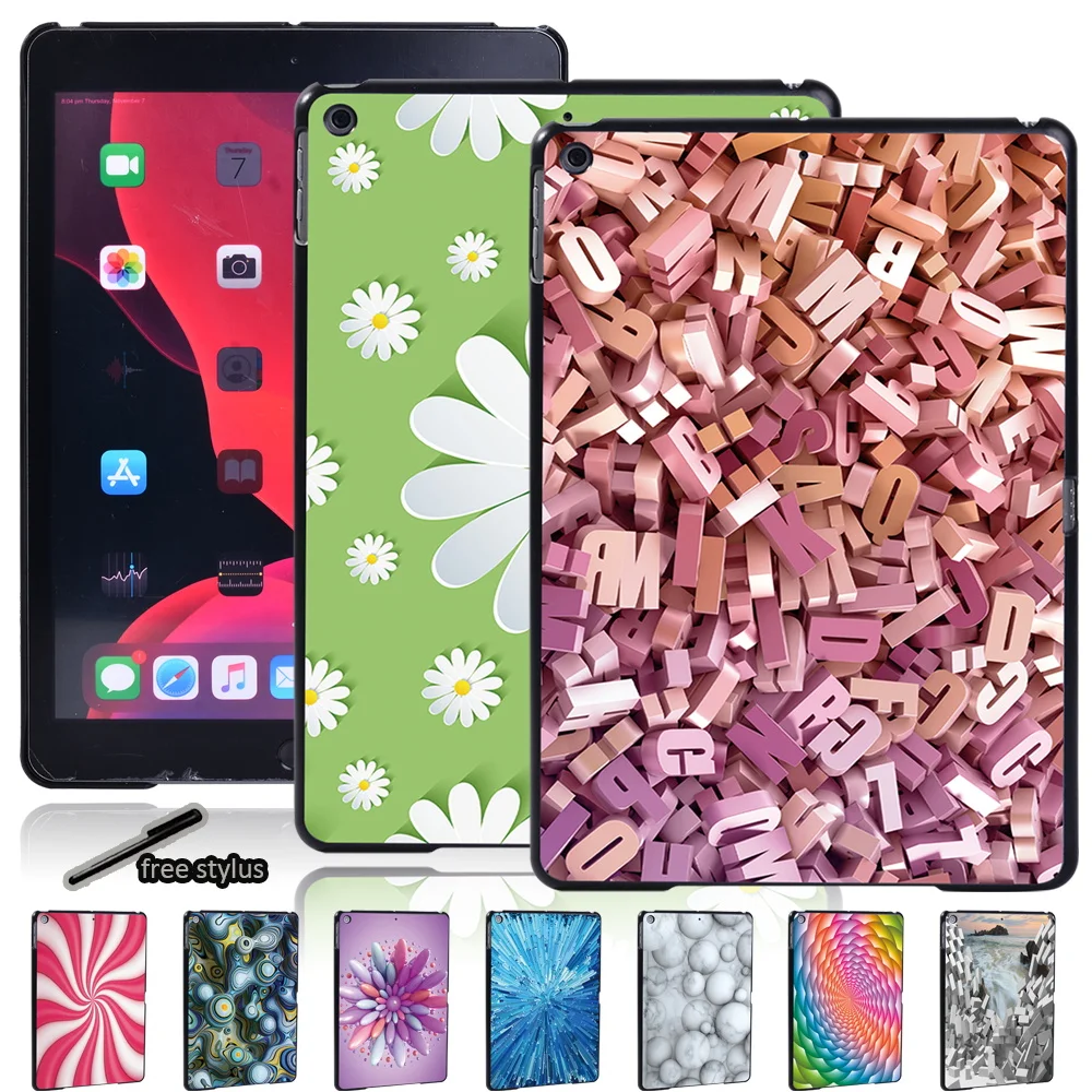 

Back Case for Apple IPad 2020 8th Gen 10.2/iPad 2017 2018 2019/iPad 2 3 4/Mini 1 2 3 4 5 Anti -cratch 3D Print Tablet Case + Pen