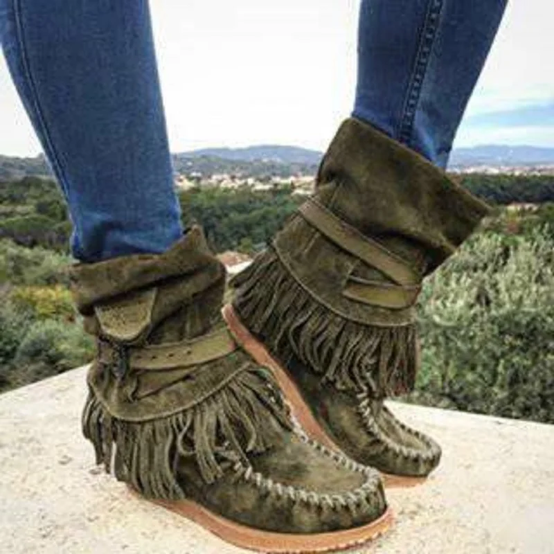 

Winter suede mid-tube female boots tassel large size 40-43 snow boots wear-resistant, non-slip female casual boots