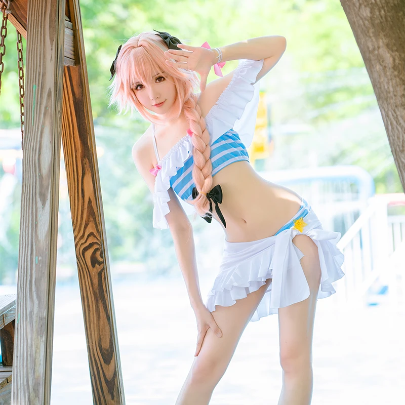 Fate Astolfo Cosplay Costume Game Apocrypha Swimsuit FGO Women Set Halter Neck Swimwear Suit |