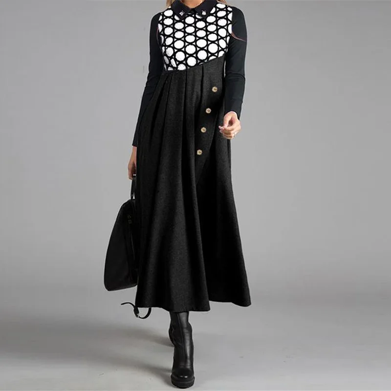 

Elegant Women Vintage Long Dress V-Neck A-Line Dress Spring Autumn Long Sleeves Slim Party Dresses Ladies Casual Loose Vestidos