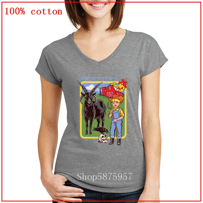 Весело на ферме черный phillip демоническим козы V образным вырезом camisetas mujer