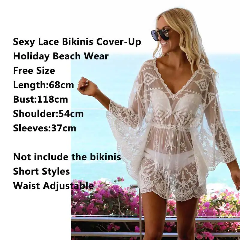 

Bikini Cover Up 2020 Swimwear Women Sexy Beach Dress Hollow Cover Ups Lace Bathing Suit Summer Solid One Piece Hot Beach Wear