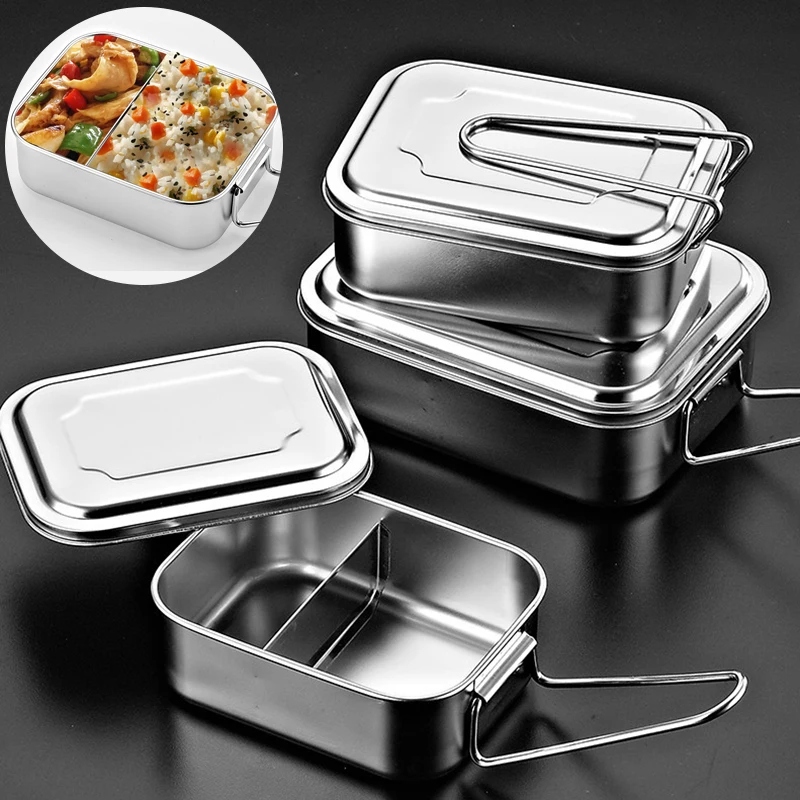 

Stainless Steel Lunch Box Anti-leak Bento Box With Lid Square Food Container Divided Grid Lunch Boxes For Students Office Worker