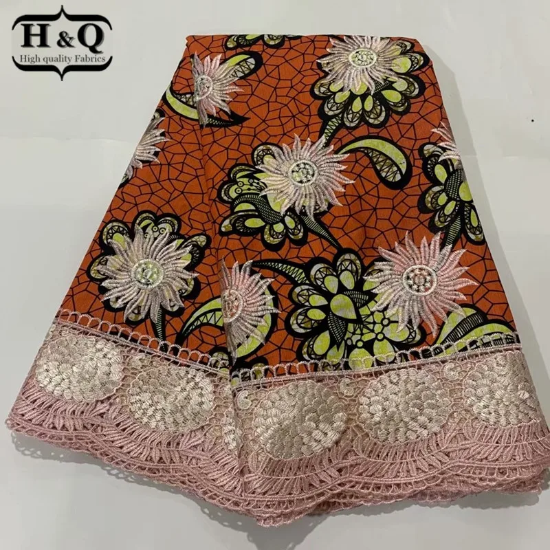 

H&Q newest nigerian water soluble lace high quality wax fabric 100% cotton embroidery 6 yards/pcs african batik lace fabric H819