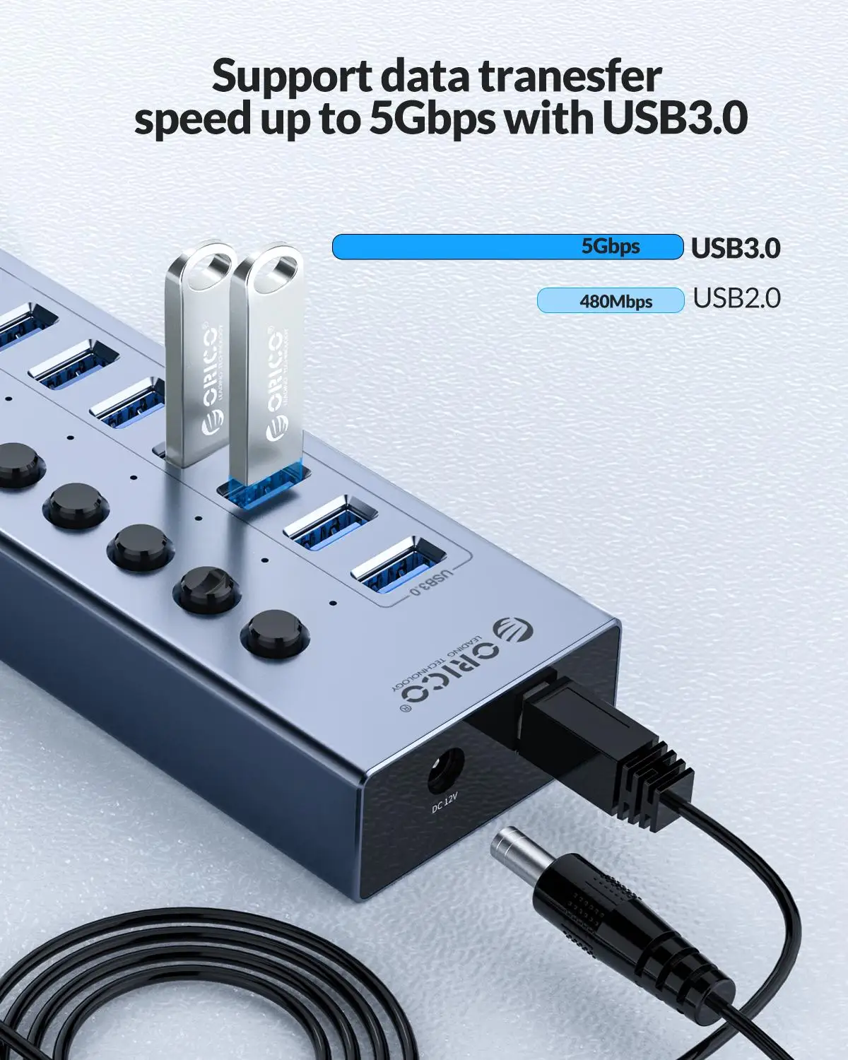 Концентратор ORICO Power ed USB 3 0 с 7/10/13/16 портами удлинитель переключателями вкл/выкл