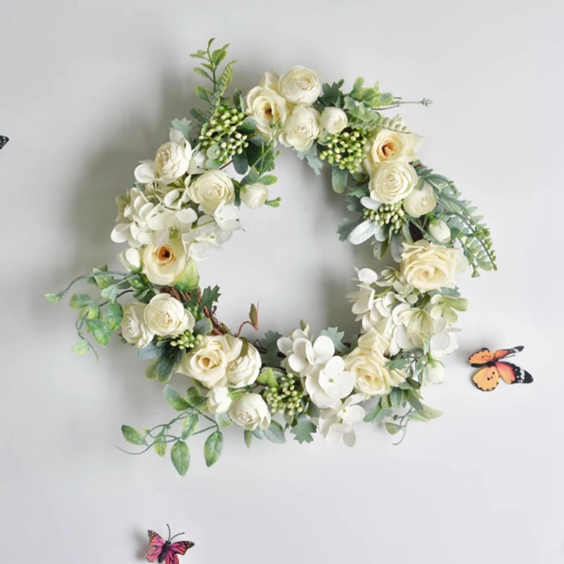 

NHBR Artificial Rose Flower Wreath Window Door Hanging Garland Christmas Wall Ornament Wedding Bridal Wreath Decor