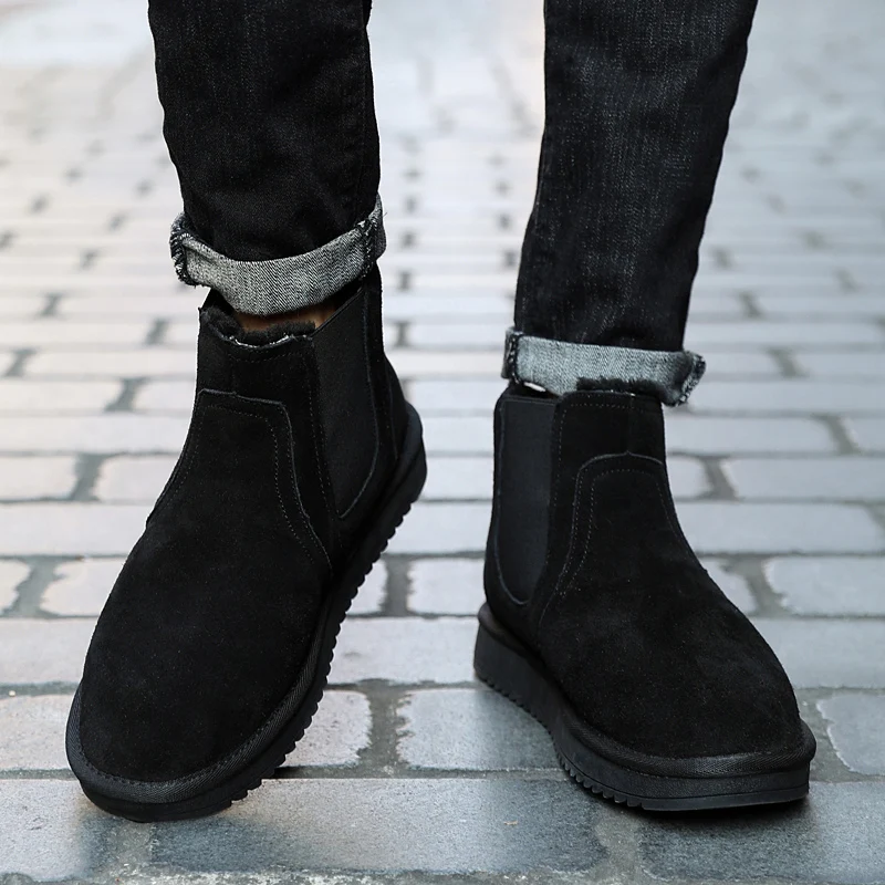 Осень зима 2020 новый сезон плюшевые теплые кожаные мужские короткие ботинки