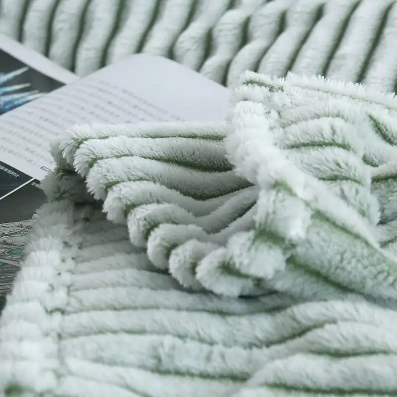 

Bonenjoy Blankets for Beds Green Striped Warm Plaid Sofa for Winter couverture polaire Coral Fleece Bed Cover Flannel Blanket