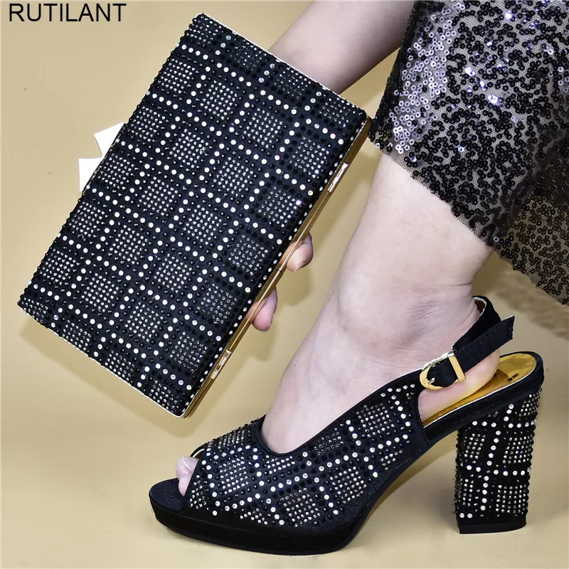 

Shoes and Bag Set African Sets 2019 Super High (8cm-up) Buckle Strap Italian Ladies Shoes and Bags To Match Set Square Heel