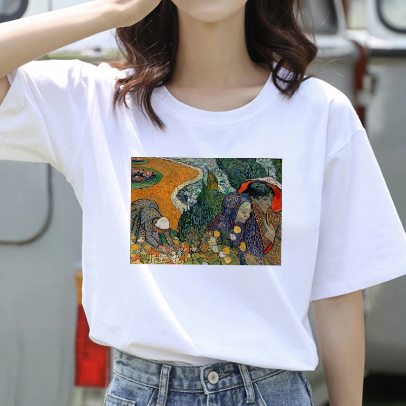 

Women Summer Van Gogh Painting Vintage Fashion Aesthetic White T-Shirt 90s Cute Art Tee Hipster Grunge Top streetclothing