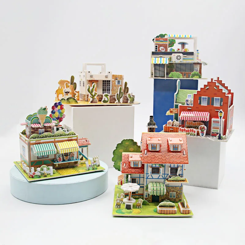 2021 kids 3d stereo puzzle cartoon house castle building model diy handmade early learning educational toys gift for children free global shipping
