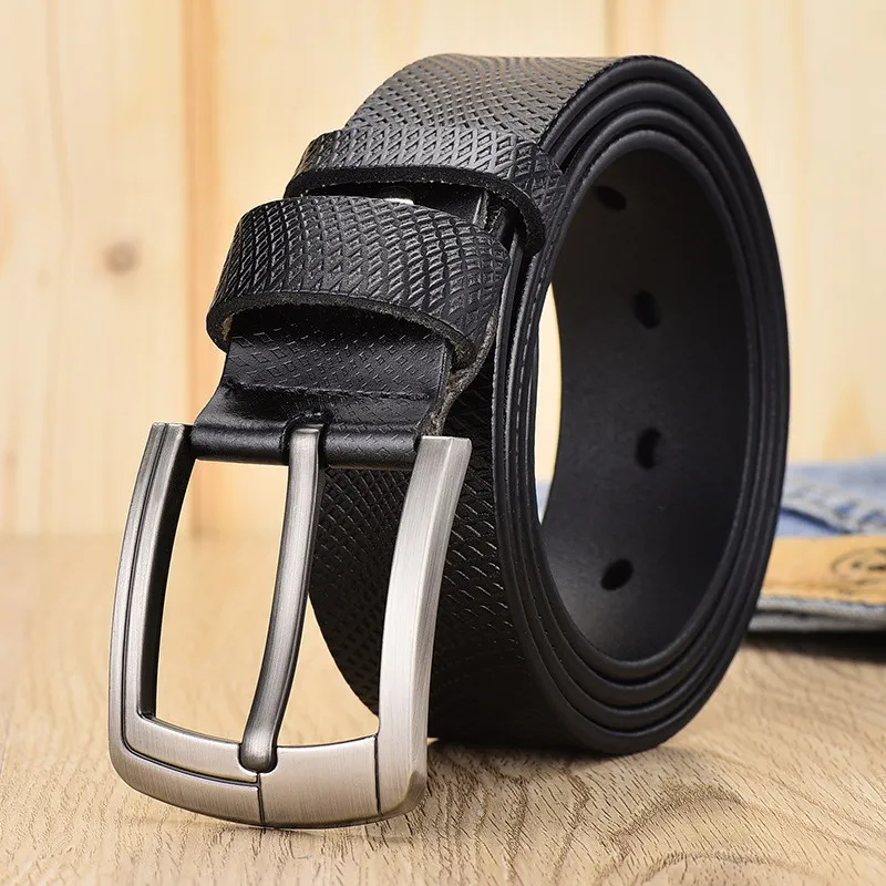 

Fashion Metel Pin Buckle Leather Waist Strap Male Grid Pattern Casual Dress Office Cinto 2022 Luxury Mens Business Leisure Belts
