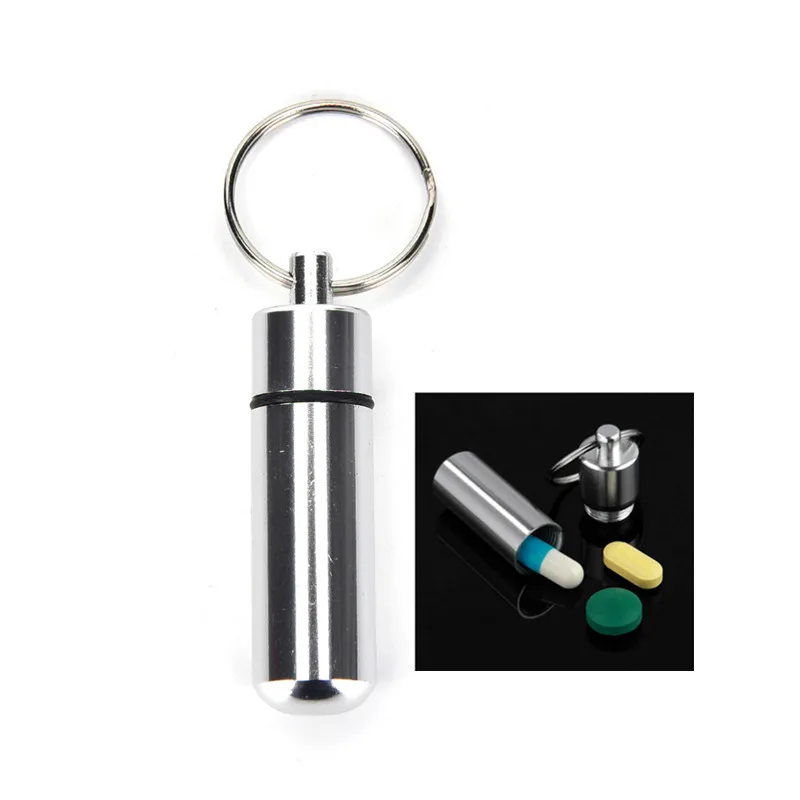 1 шт. водонепроницаемый алюминиевый контейнер для таблеток с цепочкой