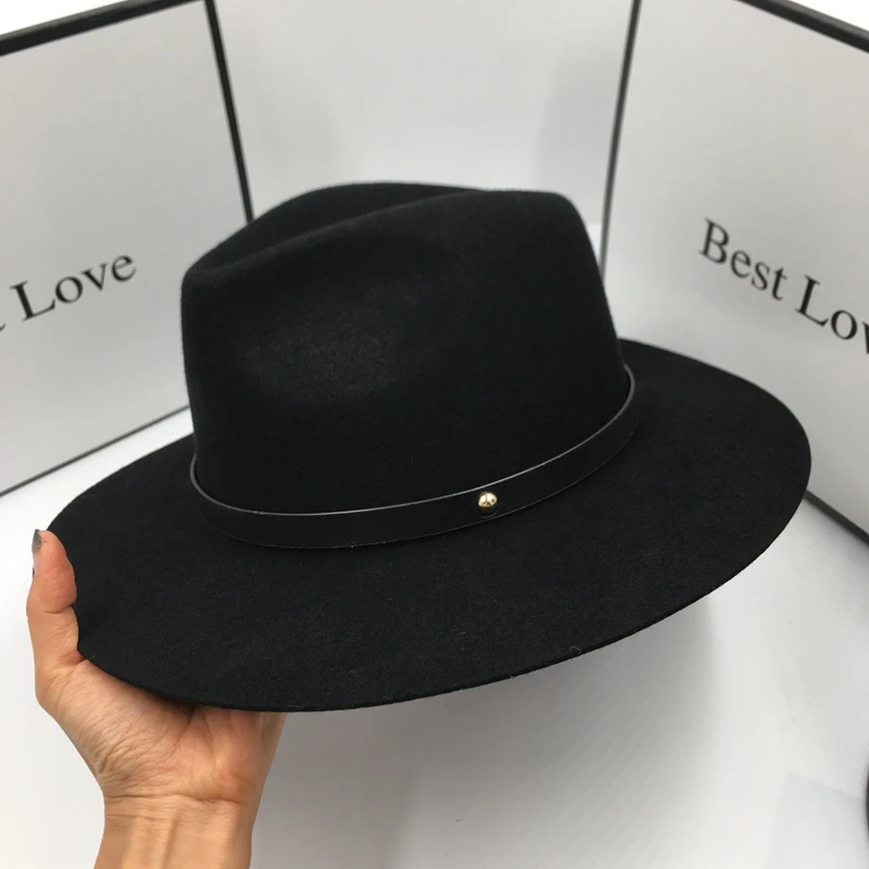 in winter New euramerican style black wool hat for men and women Belt fedoras