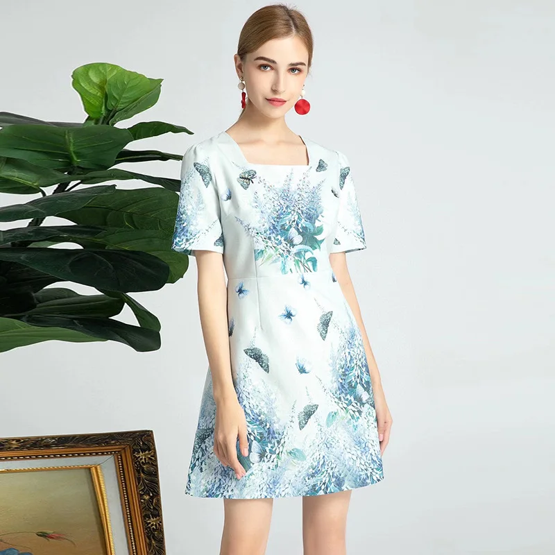 

White Printed Retro Green Floral Summer Girls Dresses Women Long Casual Sexy Office Work Robe Femme Bohemian Dress Plus Size