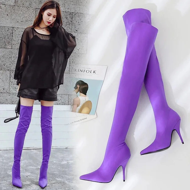 

thin heel boots, autumn and winter Over knee boots, pointed Plush high-heeled elastic boots, boots and long boots