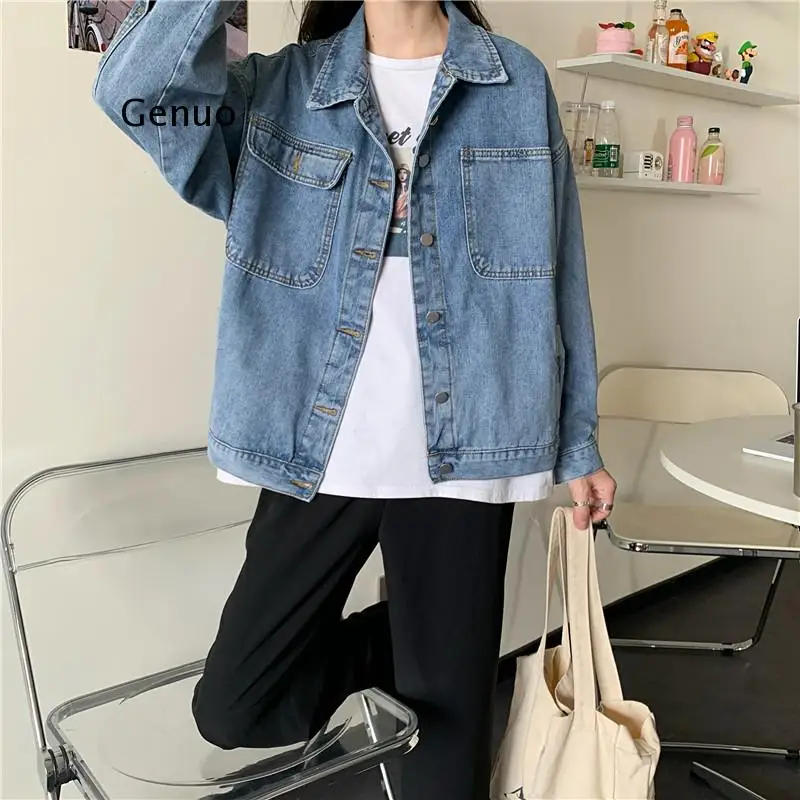

Jean Jacket Women Clothes Oversized Jeans Denim Coat Korean Coats Spring Fall 2021 New Jackets for Women Solid Casual