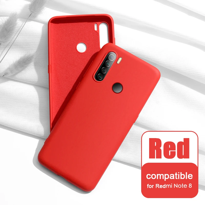 for Note8 Red Чехол для Xiaomi Redmi Note 8/Note 8 Pro жидкий силиконовый мягкий чехол для Redmi Note 8 задняя крышка и закаленное стекло - Цвет: for Note8 Red