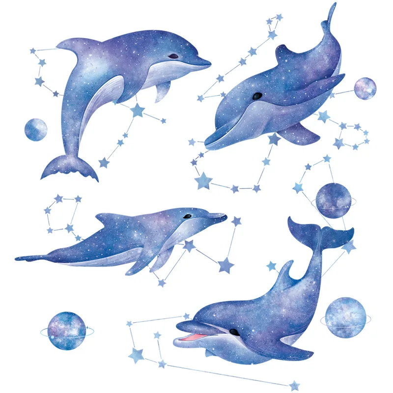 

Nordic Style Wall Sticker Dolphins and Whales Teenagers Room Aesthetic Wall Decoration Creative Painting