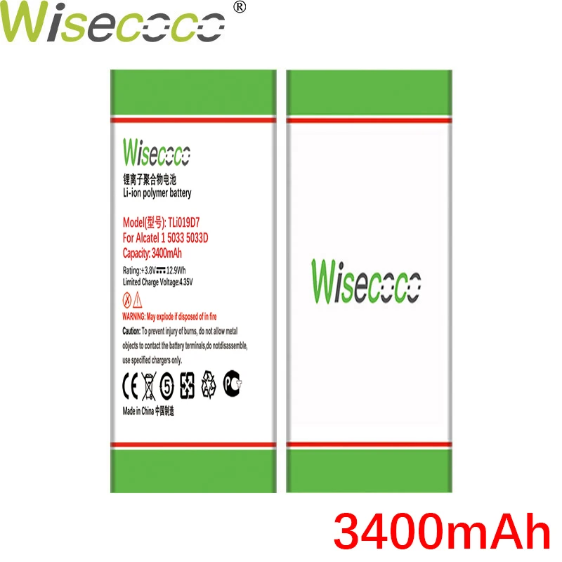 

WISECOCO 3400mAh TLi019D7 For Alcatel 1 5033 5033D 5033X 5033Y 5033A Telstra Essential Plus 2018/TCL U3A battery