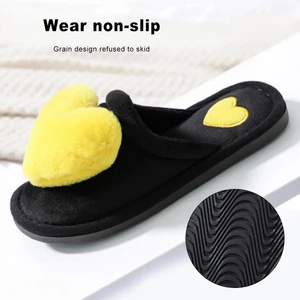 Winter Women Flip Flop Shoes Home Bedroom Indoor Slides Warm Cute Furry Heart Shoes Memory Foam Fluffy Plush Cotton Slippers