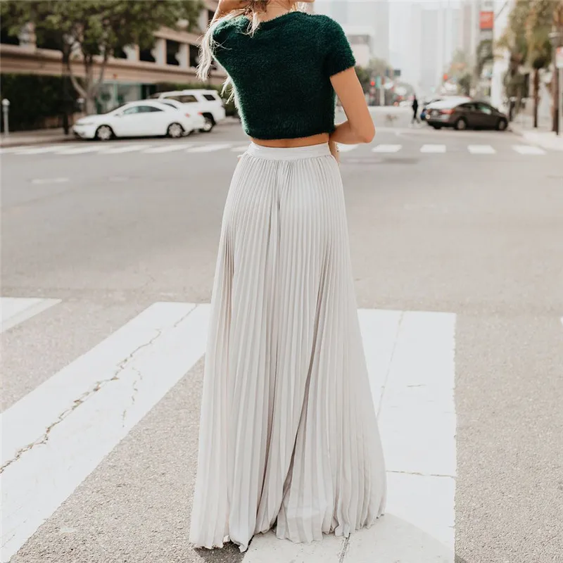 

BONJEAN Pleated Skirts for Women Floor Length Long Skirts 2020 Autumn Clothes High Waist Ladies Bottom Green Maxi Skirts BJ2306