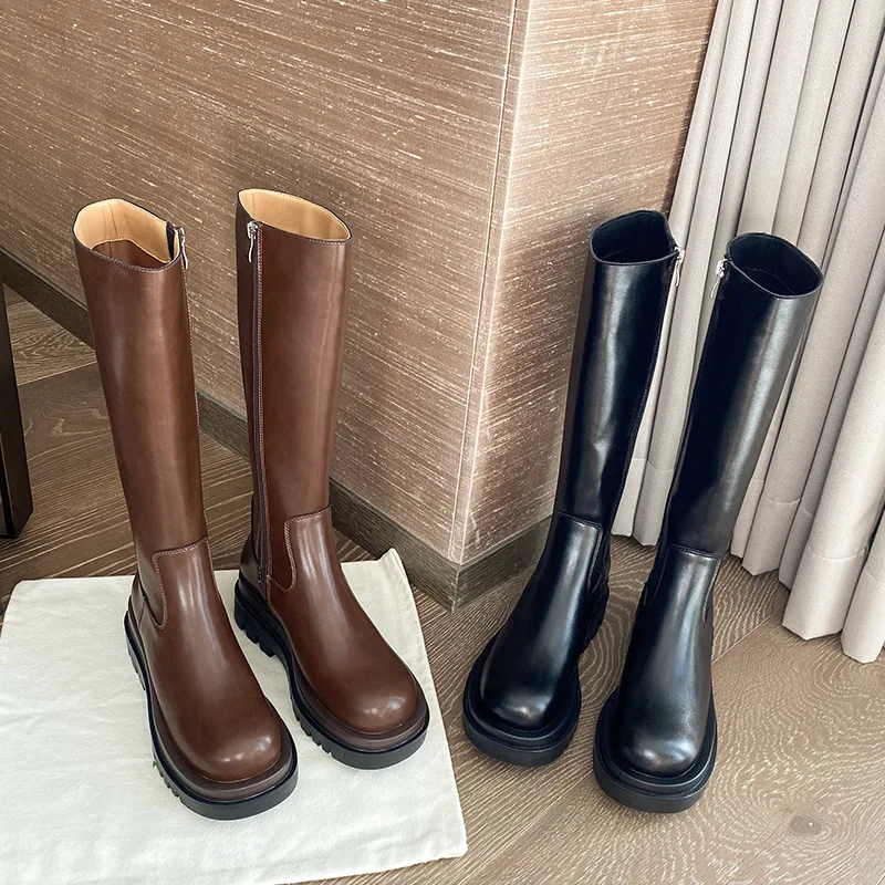 

Женские сапоги до колена, зимние, черные, на платформе, в римском стиле