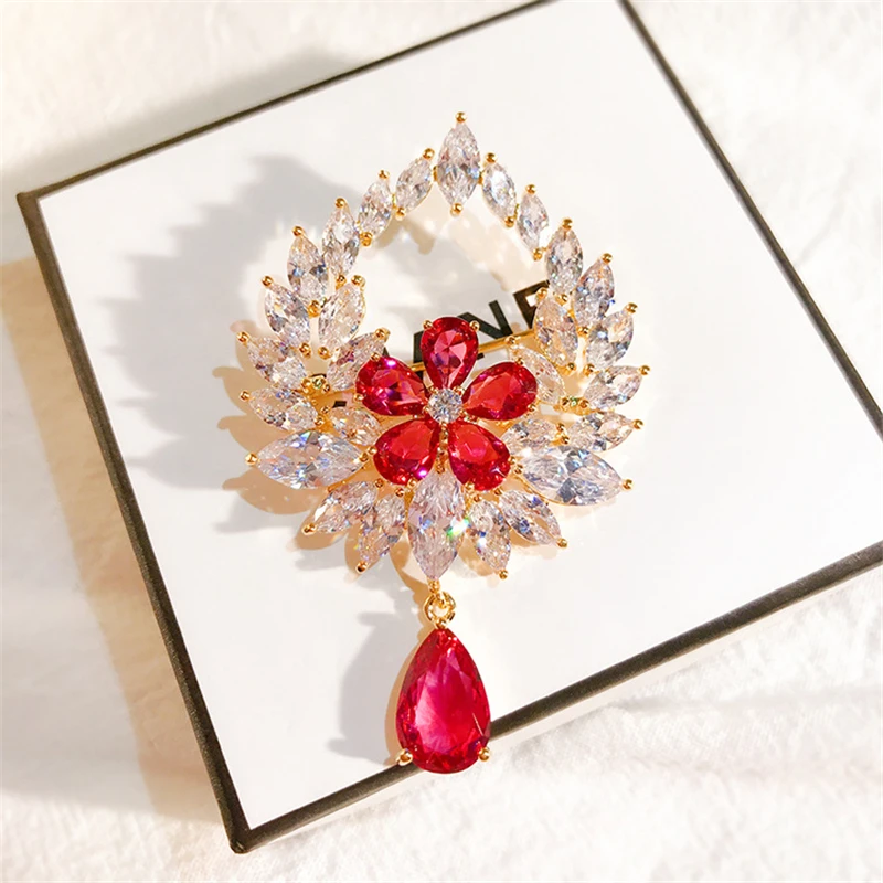 Vintage Zircons Crystal Teardrop Brooches Pins for Women Wedding Bridal Bouquets Jewelry Accessories Elegant Pearl Dangle Broche | Украшения