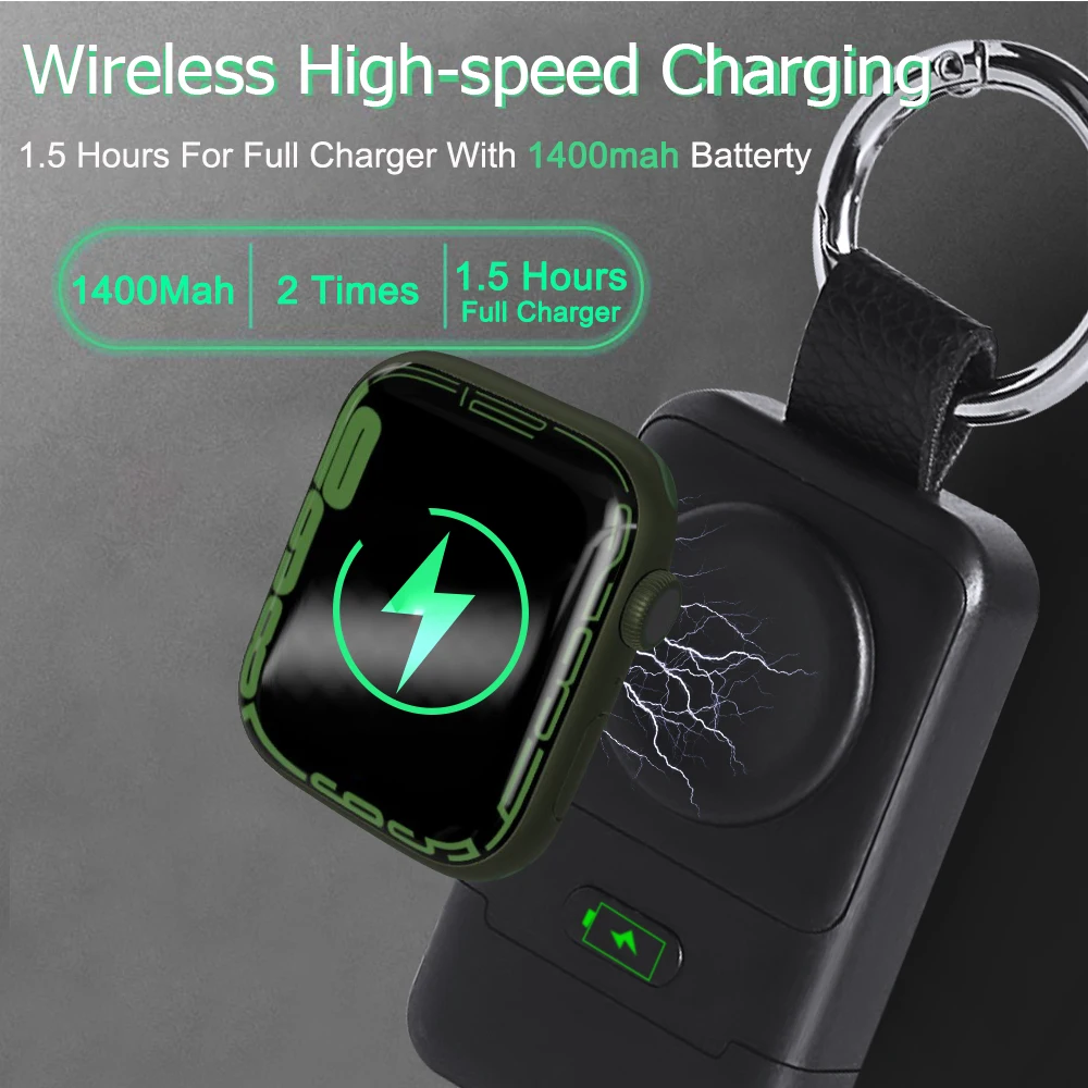 portable wireless charger for apple watch 7 keychain usb c 1400mah power bank battery charger for apple watch 6 5 4 iwatch free global shipping