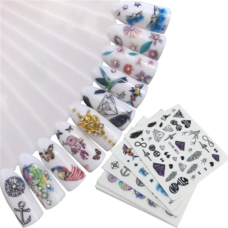 10 шт стикер для дизайна ногтей цветной цветок Череп алмаз геометрический spcace