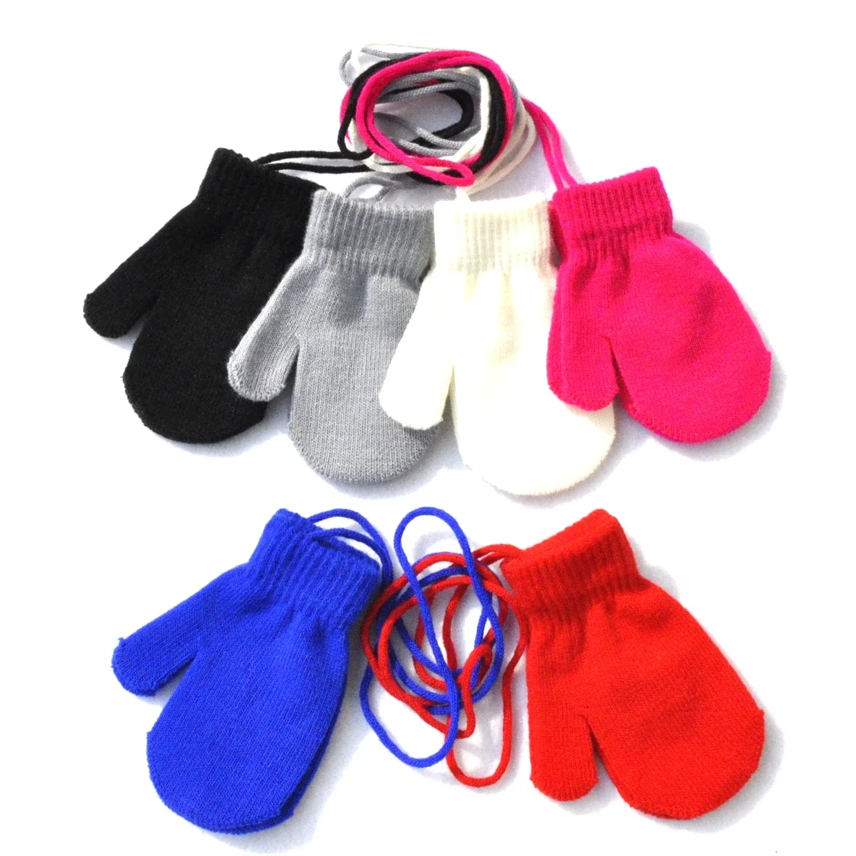 Guantes de invierno para ni&ntilde;os, manoplas suaves de punto para cuello colgante, para ni&ntilde;os de 1 a 4 a&ntilde;os, de Color s&oacute;lido-0
