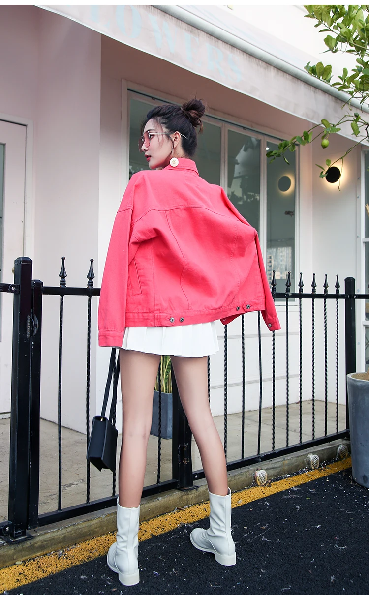 

Obrix Sweet Female Casual Style Jacket High Quality Denim Sporty Spring Autumn Pockets Square Collar Full Sleeve Loose Jacket