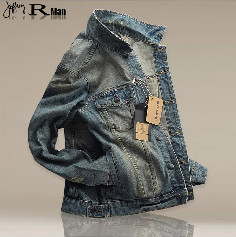 

Mens Jeans Jacket Outwear Male Cowboy Coats 3XL Autumn Winter Mens Denim Jacket Trendy Fashion Ripped Denim Jacket