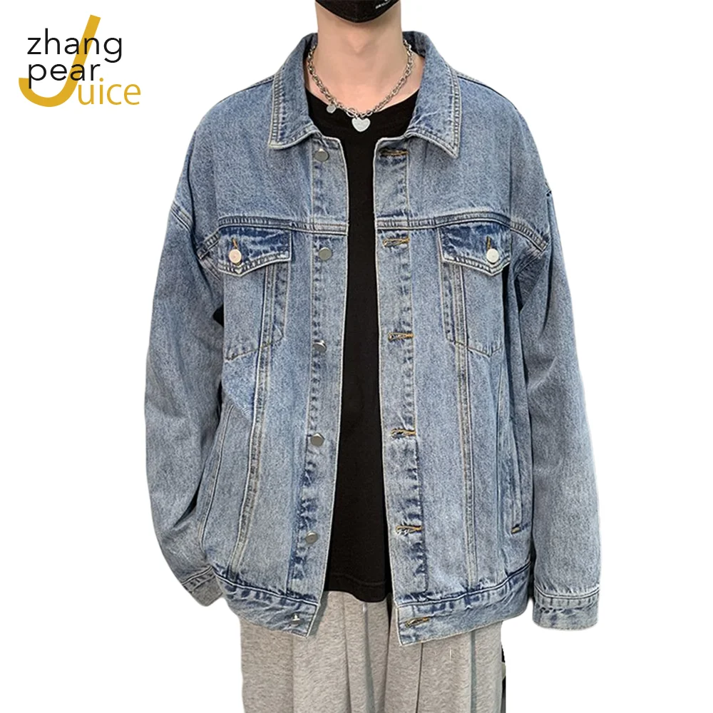 

Men Blue Denim Bomber Jacket Men Casual Vintage Jean Jacket Harajuku Fashion Coat Korean Style Clothing