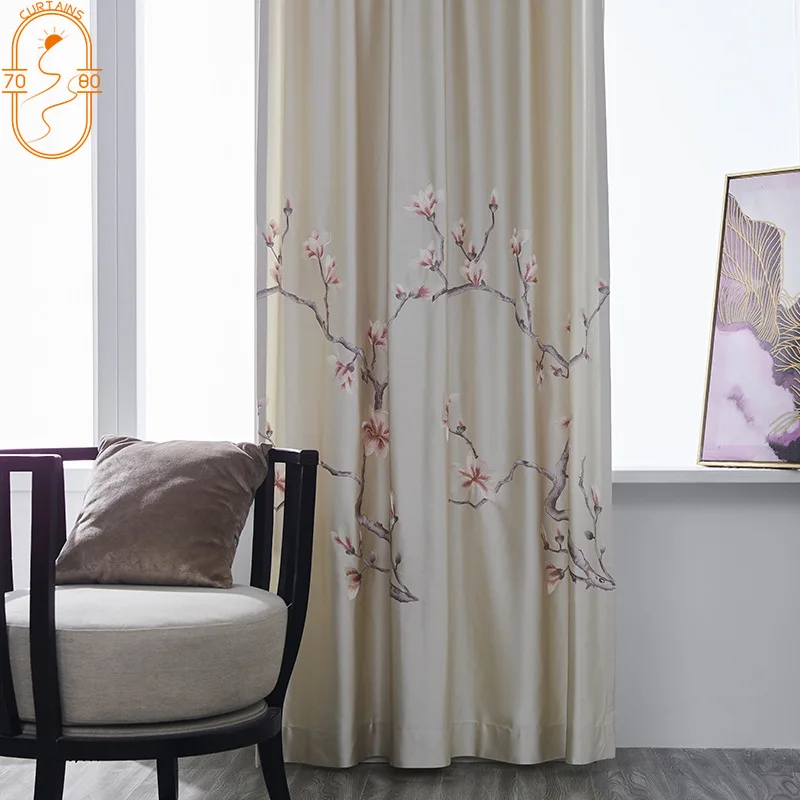High-end Chinese Curtains Simulation Silk Curtains Screens Curtains for Living Room Bedroom Balcony Villa Curtains