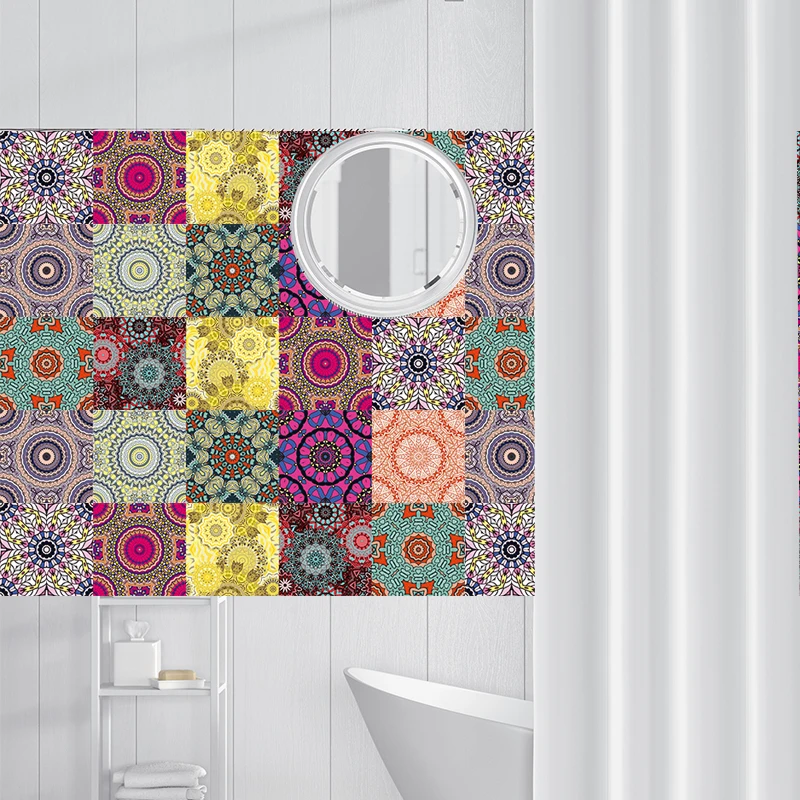 

Mandala Style DIY Mosaic Wall Tiles Stickers Waist Line Wall Sticker Kitchen Adhesive Bathroom Toilet Waterproof PVC Wallpapers