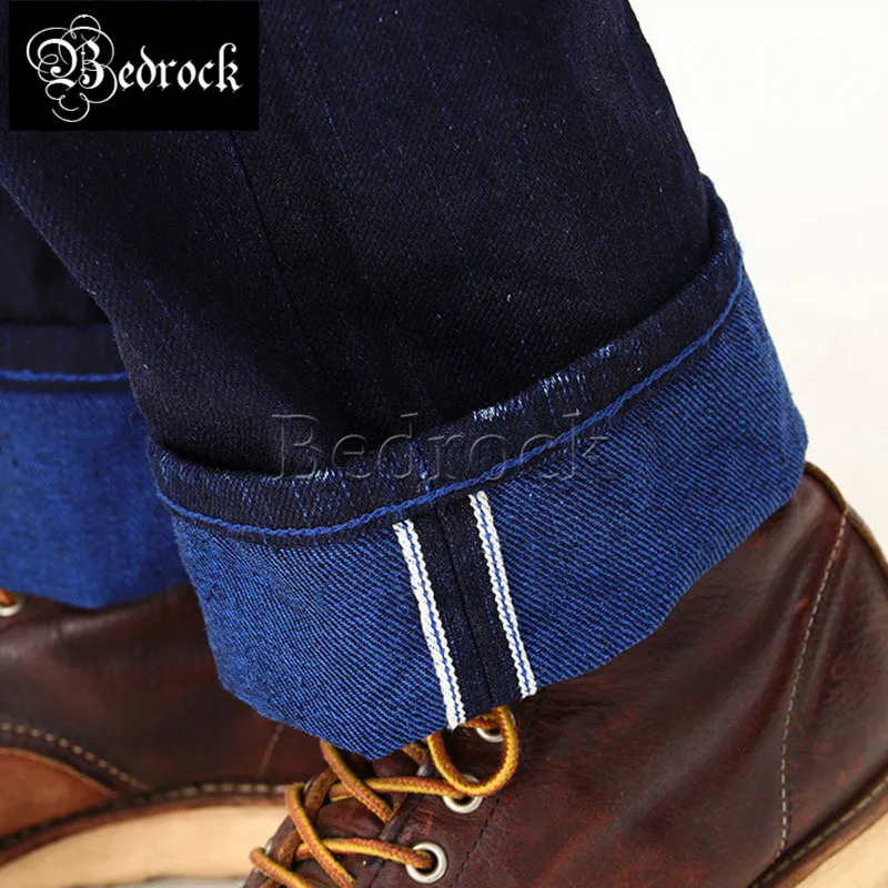 MBBCAR heavy 21oz jeans for men blue bottom official desizing raw denim straight leg jeans vintage selevdge cattle jeans 7348