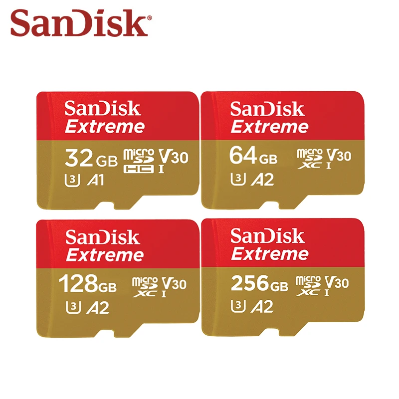 Sandisk Оригинальная карта памяти Extreme Micro SD A2 64 Гб 128 ГБ 256 V30 U3 флэш A1 32 TF Microsd