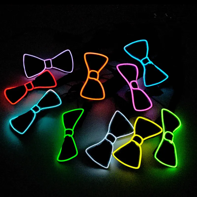 

Men Glowing Bow Tie EL Wire Neon LED Luminous Party Haloween Christmas Luminous Light Up Decoration Bar Club Stage Prop Clothing