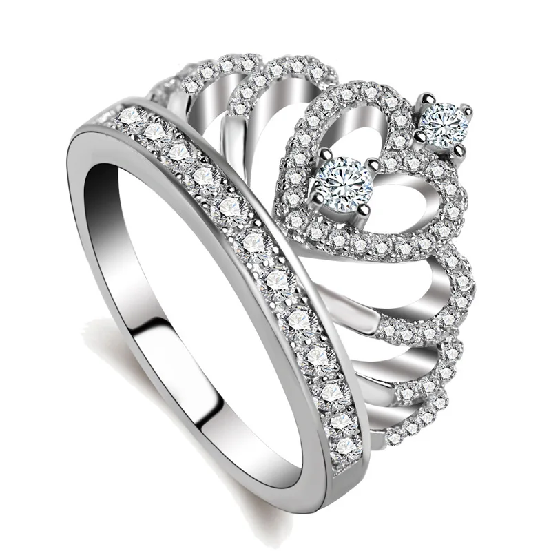 

Fast Ship Luxury Female 925 Sterling silver Crown ring with 5A Zircon Cz Engagement wedding Band ring for women jewelry gifts