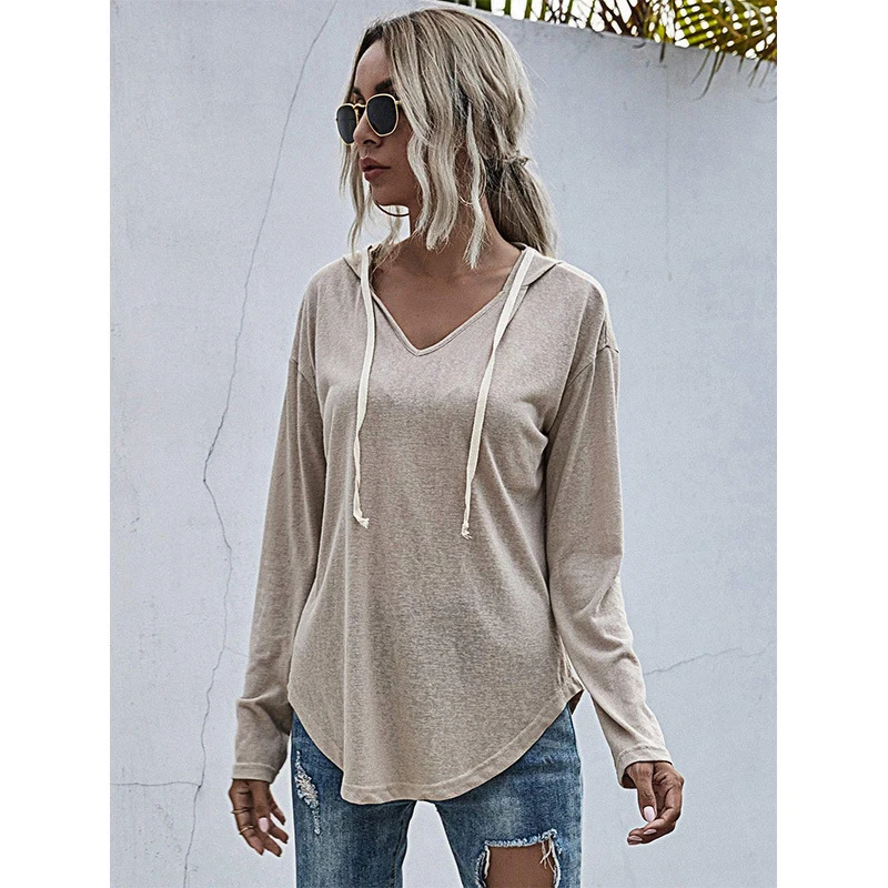 

European American Fall Winter New Style Solid Color Casual Hoodie Women Loose Long-Sleeved Top