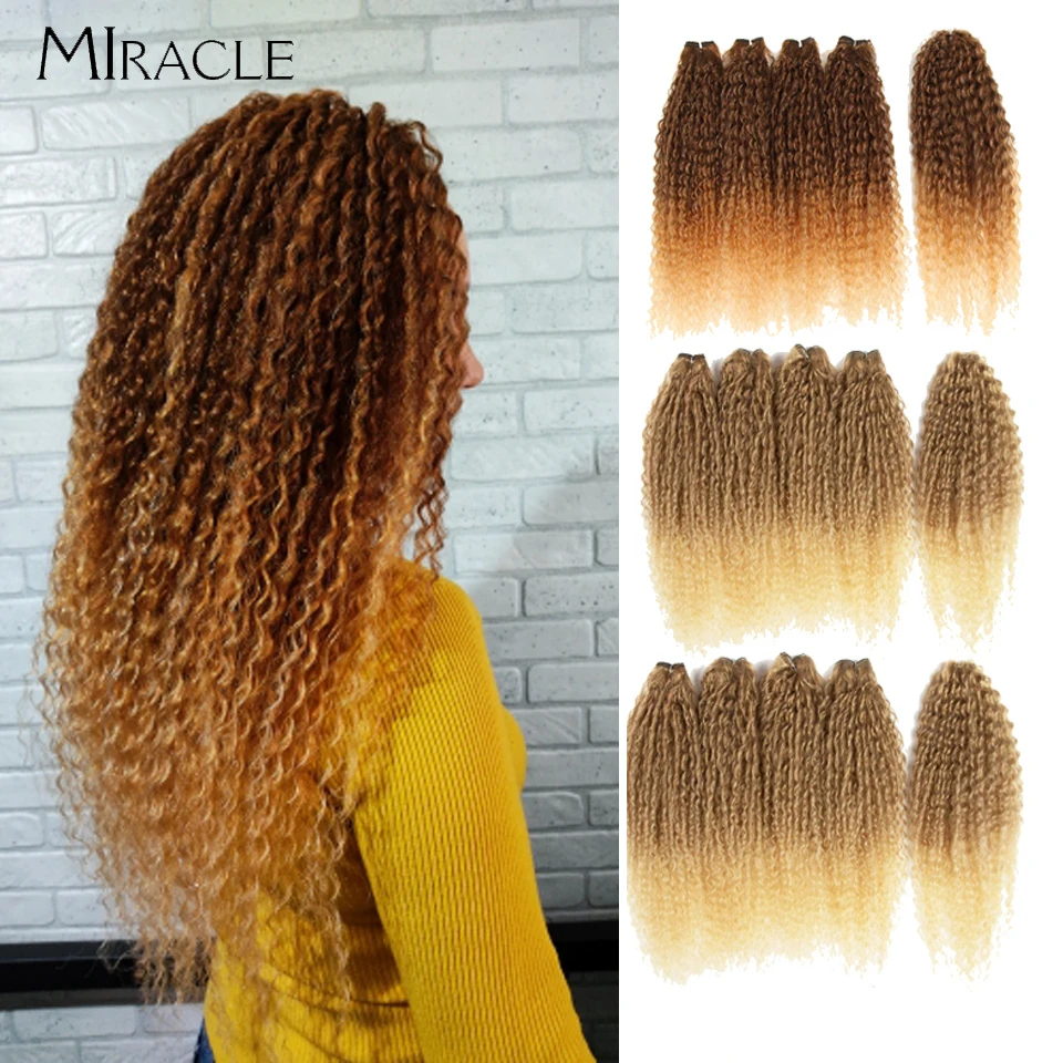 

Miracle Afro Kinky Curly Hair Bundles 5pcs/pack 24 inch Ombre Blonde Nature Black Color Synthetic Hair Weave Bundles Fiber